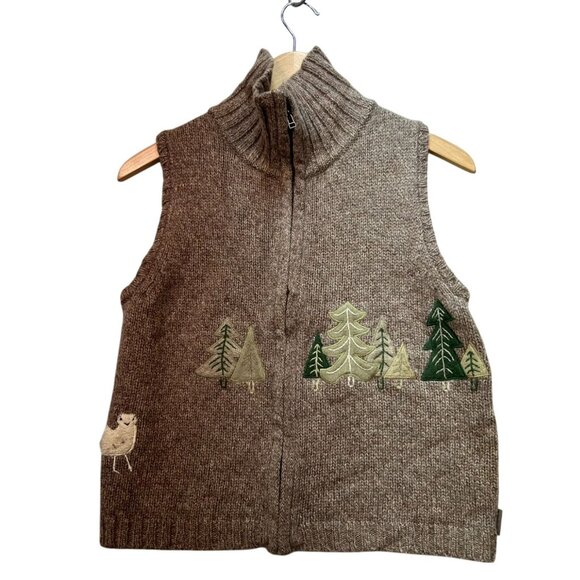 Woolrich Women 100% Wool Vest Sweater Medium Full Zip Turtleneck Tan Cozy Knit - Picture 1 of 11